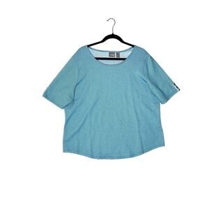 Chico's size 3 T-shirt blue white pinstripe sleeve detail stretch summery casual